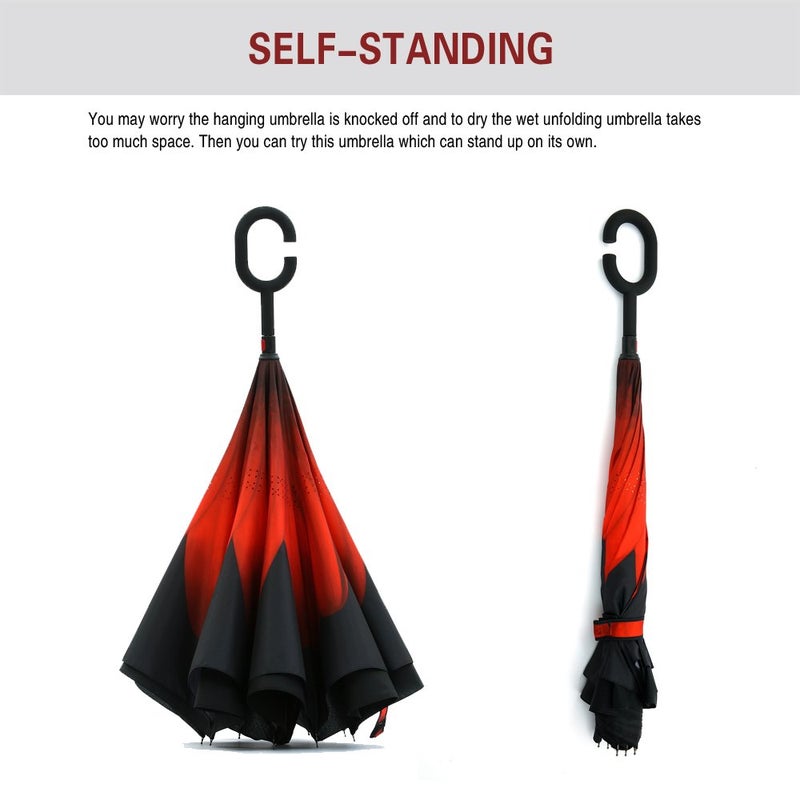 SIEPASA Spar. Saa Double Layer Inverted Umbrella with C-Shaped Handle, Anti-UV Waterproof Windproof Straight Umbrella for Car Rain Outdoor Use - Image 2